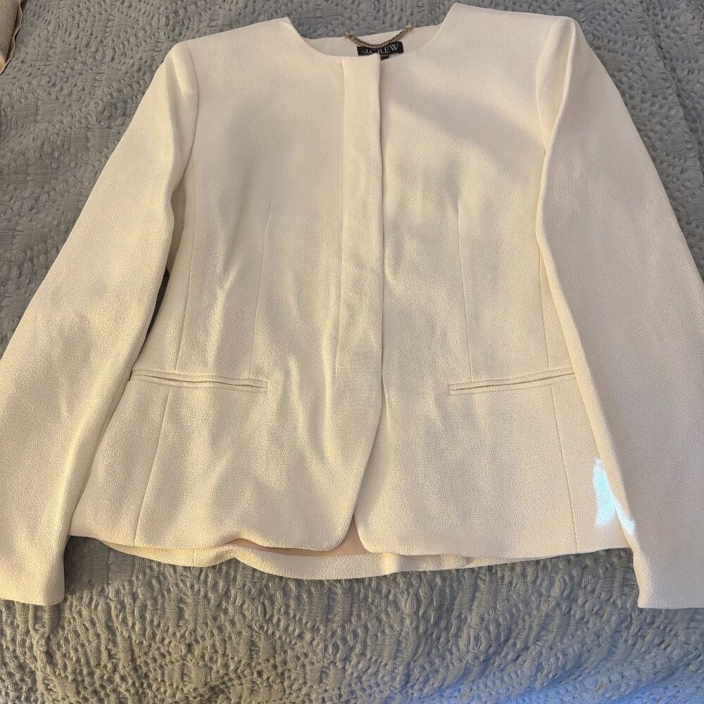 J Crew White Boucle Textured Blazer Size 12